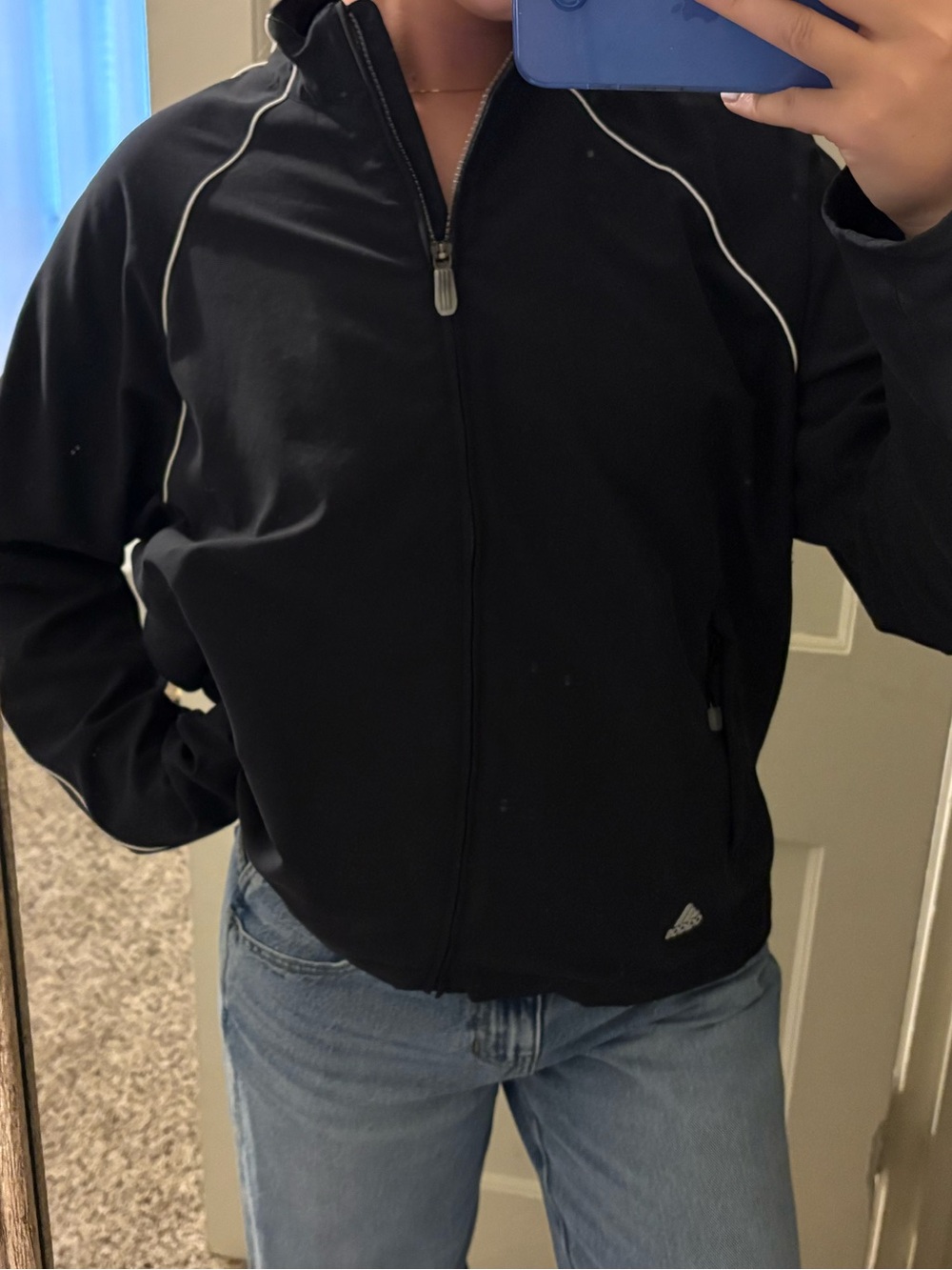 adidas Black Full-Zip Performance Jacket with Contrast Piping